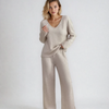 Zavelli | Conjunto completo de dos piezas con pantalones y top con escote en V