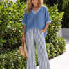 Andrea | Conjunto de túnica de cuello en V con contraste y pantalones a rayas