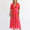 Amira | Vestido Midi Floral con Mangas Abullonadas