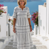 Lourdes | Vestido Midi de Manga Corta con Rayas en Capas