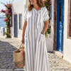Inmaculada | Vestido Midi de Manga Corta con Rayas y Cuello con Lazo
