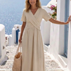 Cristina | Vestido Midi Envolvente de Manga Corta con Escote en V