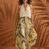Aina | Conjunto de Blusa Halter Floral y Pantalones de Pierna Ancha