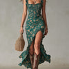 Sara | Vestido largo de estilo boho retro con mangas fruncidas y abertura alta