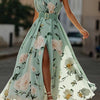 Anna | Vestido Maxi Floral Verde Claro de Un Solo Hombro