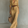 Ropa Maxi Larga con Cuello de Solapa y Mangas Largas para Mujeres