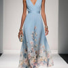 Elsa | Vestido Maxi de Chiffon Azul Claro con Escote en V