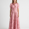 Esti | Vestido de Camisa Maxi Texturizado Floral con Manga Corta y Cinturón