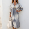 Teresa | Vestido Camisero Midi de Manga Larga a Rayas