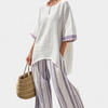 Allegra | Camiseta cómoda y pantalones de bambú a rayas