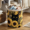 Canasta de Ropa de Gato Negro con Motivo de Girasoles