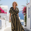 Montserrat | Vestido midi envolvente a rayas con manga corta y escote en V
