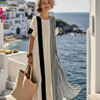 Victoria | Vestido Maxi Rayado de Cuello Redondo y Manga Corta