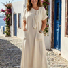 Pilar | Vestido Maxi de Cuello Redondo y Manga Corta con Bolsillo