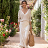 Elena | Vestido midi satinado con jersey incluido