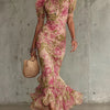 Fiora | Vestido largo con estampado vintage de rosas y mangas abullonadas