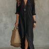 Selena™ | Vestido Maxi Negro Holgado con Botones