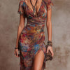 Lydia | Vestido midi boho con escote en V y plisados