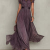 Flavia | Vestido largo elegante violeta con cuello en forma de gota y encaje
