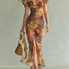 Viola | Vestido largo con estampado de pintura al óleo de estilo bohemio
