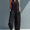 Claudia | Mono minimalista de lino para mujer, sin mangas, cuello alto y botones