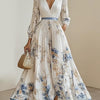 Monika | Vestido maxi blanco con flores de chiffon y mangas abullonadas