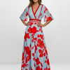 Erea | Vestido Maxi Floral de Manga Corta con Escote en V