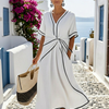 Isabel | Vestido midi de manga corta con escote en V y cintura fruncida