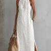 Amaya | Vestido Midi de Lino con Cuello Mandarín