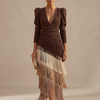 Frida | Vestido midi con flecos en verde salvia