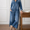 Isabel | Mono de algodón suave con aspecto denim y lavado vintage con cierre de botones